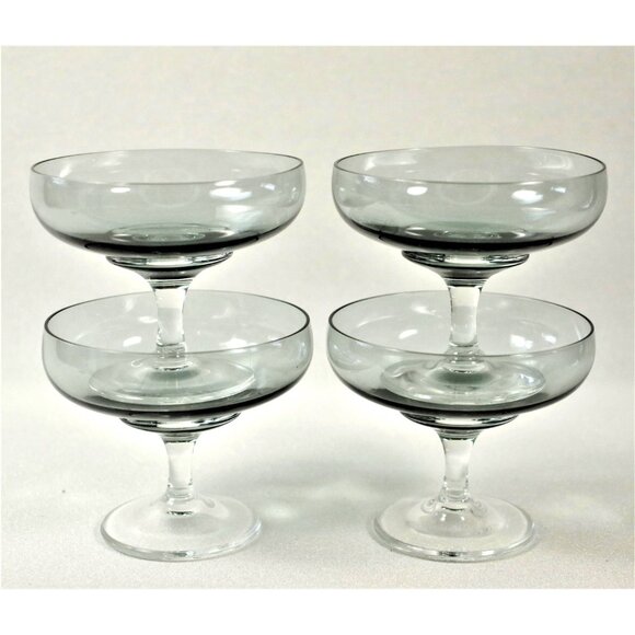 4 Champagne Coupes Per Lüttken Holmegaard Denmark "Atlantic", Smoke Glass Sorbet - Picture 5 of 5